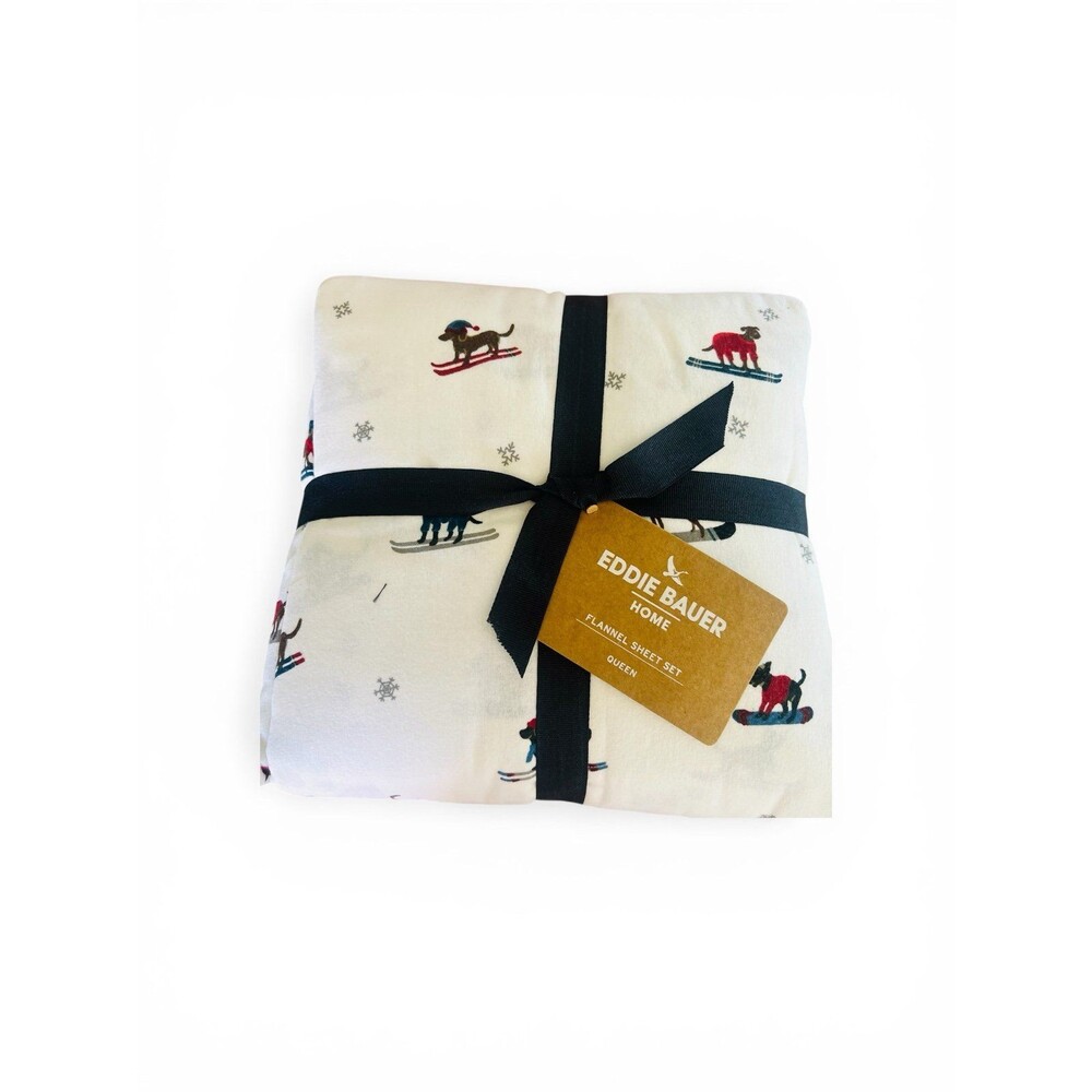 Eddie Bauer Ski Patrol 4-Piece Red and Blue Graphic Flannel Queen Sheet Set